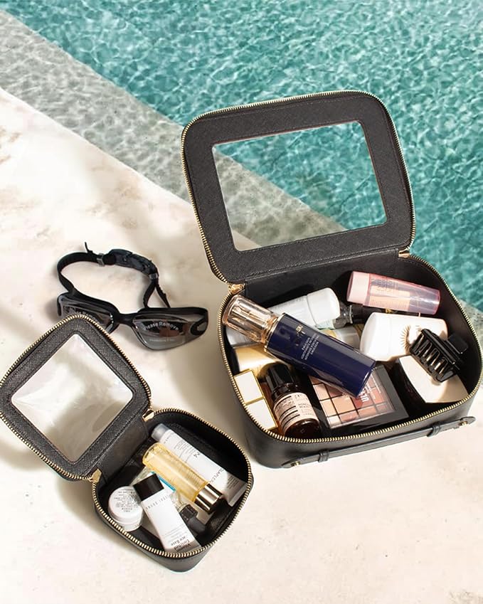 FFpaw Travel Clear Makeup Bag Set, TSA Approved Cosmetic Bag Case with Zipper Portable Makeup Pouch Toiletry Bag Women Traveling Cosmetic Organizer Storage Bag Car Organizer Car Essentials for Women