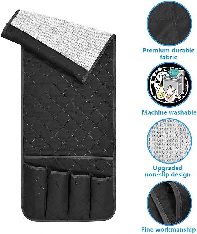 Sofa Armrest Organizer Non-Slip Arm Chair Bedside Caddy Storage Organizer for Recliner Couch with 5 Pockets for Cell Phone TV Remote Control Magazines (BLACK)