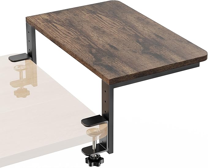 Desk Extender, 15-inch Clamp-On Desk Shelf, Height-Adjustable Desktop Shelf Organizer for Monitors Office and Gaming Accessories, Arm Support Table Extension, 44lbs Heavy Duty, Darkbrown