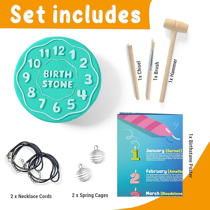 Gamerside Gemstone Dig Kit, Dig Up 12 Genuine Birthstone, Rocks and Minerals, Birthday Cake Gem Digging Kit for Kids Age 6 7 8 9 10 11 12, Science Kit Birthday Gifts Toys for Boys and Girls