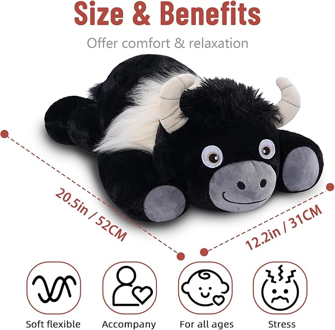 Niuniu Daddy 20" | 3.3 Pound HighIand Cow Weighted Plush Animals, Large Highland Cow Pillowfort Stuffed Lap Animal Toys for Kids Adults, Big Plushy Body Pillow for Gifts Birthday Christmas Holiday