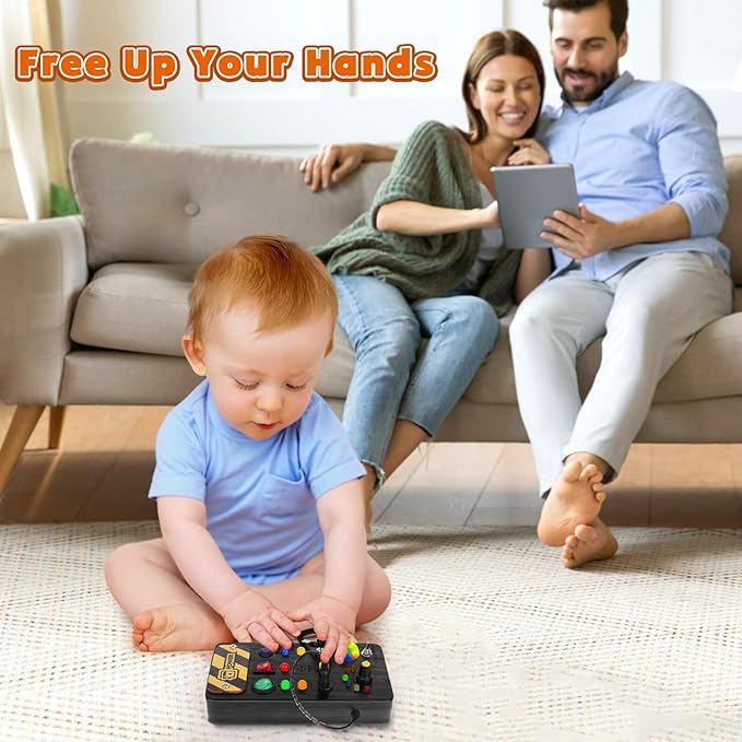 Busy Board Montessori Toys for Toddler, Wooden Sensory Board Switch Toy with Color-Changing LED Light Up Travel Toys Educational Plane Travel Activity for 1-6 Year Old Girls & Boys Gifts