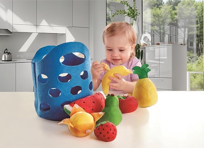 Hape Toddler Fruit Basket |Soft Pretend Food Playset for Kids, Fruit Toy Basket Includes Banana, Apple, Pineapple, Orange and More