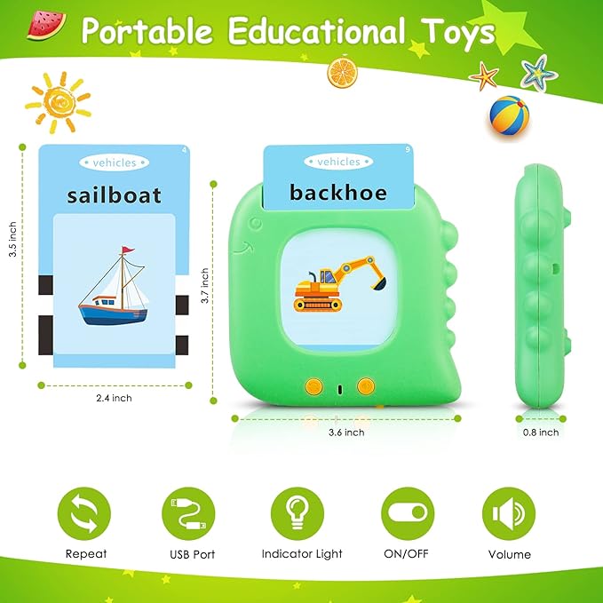 Talking Flash Cards for Toddlers 1-3, Autism Sensory Toys for Autistic Kids, Montessori Educational Learning Toys with 224 Sight Words, Speech Therapy Toys for 1-5 Year Old Boys Girls Gifts