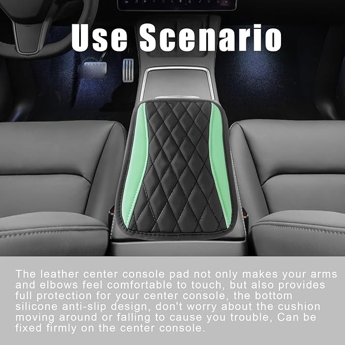 Car Center Console Cover, Universal Leather Waterproof Armrest Seat Box Cover Protector, Comfortable Car Decor Accessories Fit for Most Cars, Vehicles, SUVs-Light green