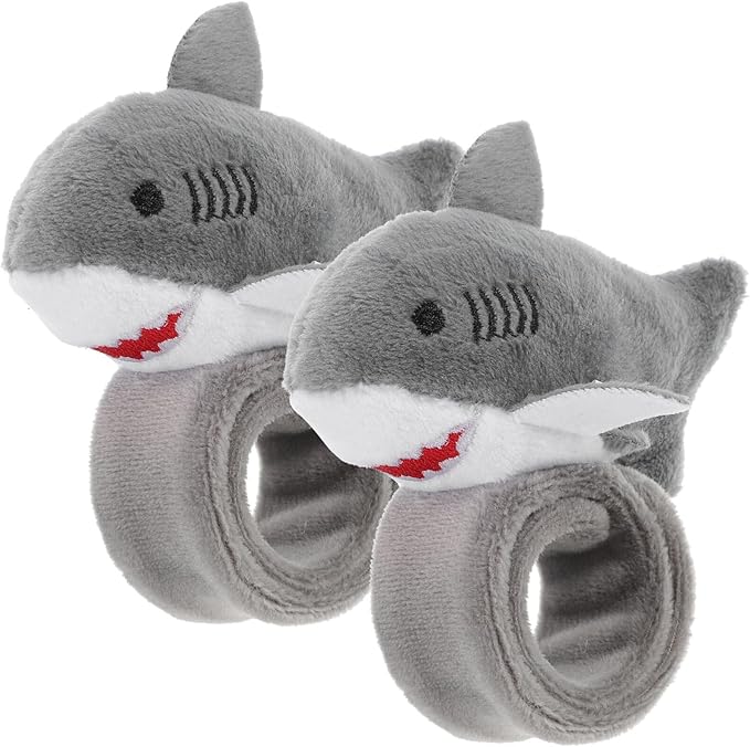 Abaodam 2pcs Animals Slap Bracelet Shark Slap Bracelet Plush Stuffed Animal Hugger Snap Wrist Band for Kids Party Favors