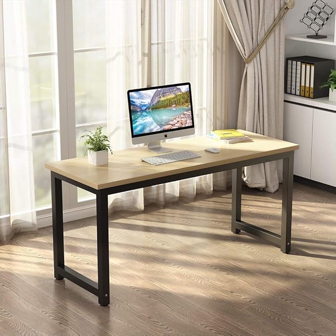 Tribesigns Computer Desk, Large Office Desk Computer Table Study Writing Desk for Home Office, Walnut + Black Leg, 63 X 23.6 inch