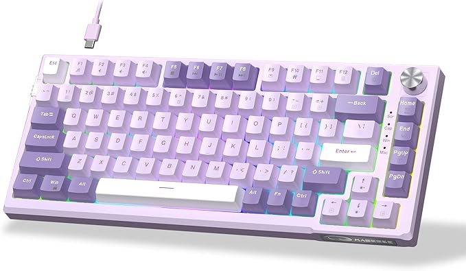 MageGee SKY81 75% Mechanical Gaming Keyboard, Gasket Hot Swappable Wired Custom Creamy Keyboard with 5-Layer Sound Dampening, Knob Control, RGB Backlit, NKRO for Win/Mac (Violet, Violet Switch)