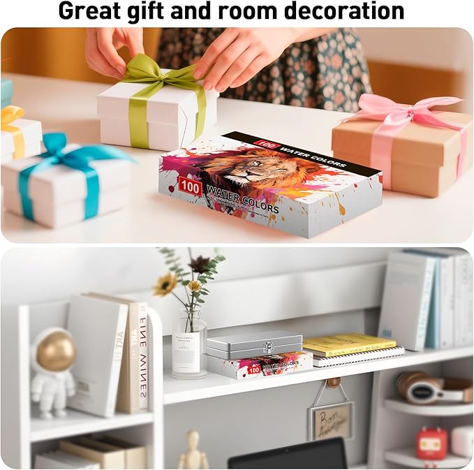 Watercolor Paint Set 100 Colors botkc Travel Water Colors kit with 7 Brushes 8 Watercolor papers Palette set Including Metallic and Accessories Art Supplies Gifts for Beginner Artists Adults and Hobbyists