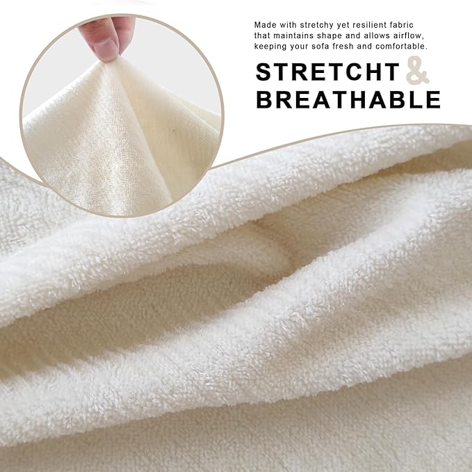 URBANLIFE Stretch Couch Cushion Covers Set of 3 – Replacement Individual Sofa Seat and Back Cushion Slipcovers with Full Elastic Hem, Soft Textured Fabric, Fits 27"x38", Machine Washable (Cream)