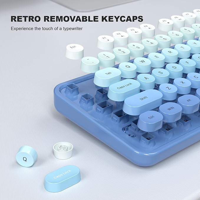 Wired Keyboard, 104 Keys Full-Sized Typewriter Keyboards, USB Office Keyboard with Number Pad, Caps Indicators, Foldable Stands for Windows, PC, Laptop, Desktop (Blue)