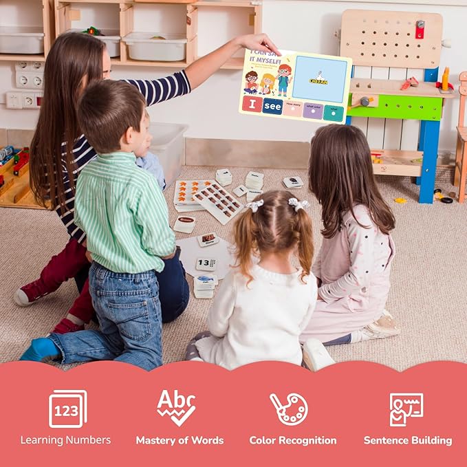 CHEFAN Felt Sentence Building Set for Kids, Sight Word Games, Speech Therapy Toys Special Education Classroom Must Have, Learn Colors, Counting and Words for Kindergarten and Homeschool -115 PCS