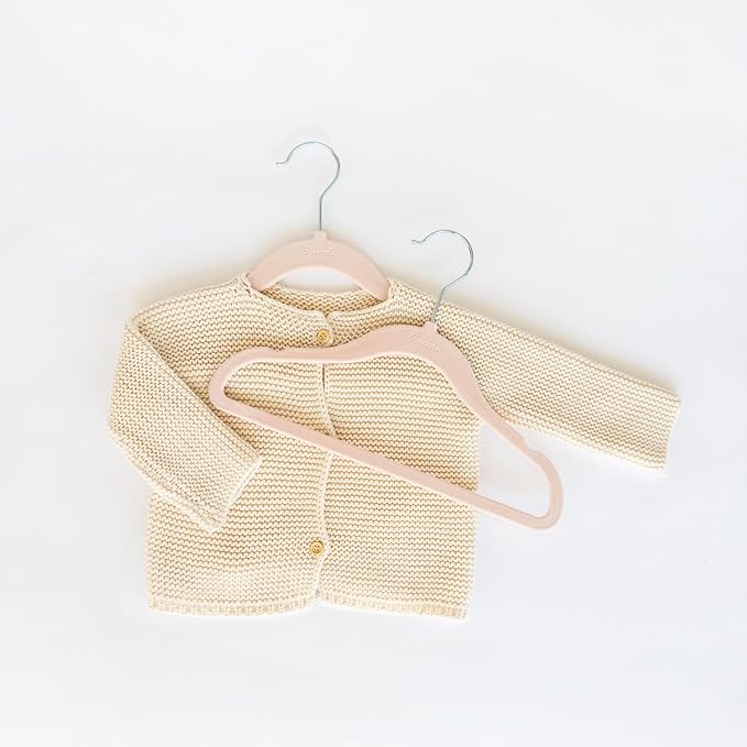 3 Sprouts Velvet Baby Hangers - Non-Slip Hanger for Infant, Toddler, Baby Clothes - Closet Kids Hangers with Slim Design, Nordic Colors, Pack of 30 - Hazelnut