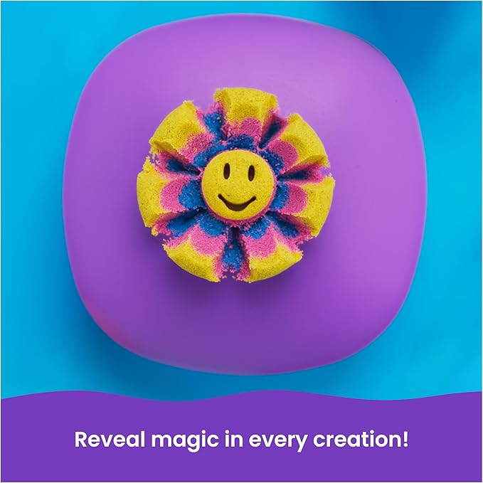 Kinetic Sand, SquishMotion with 1lb Pink, Yellow & Blue Play Sand, Stamper & 5 Tools, Storage Case, Sensory Toys for Kids Ages 5 and up