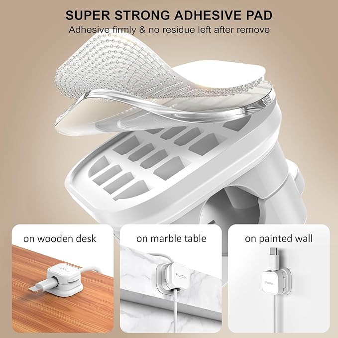 6 Pack Magnetic Cable Clip Organizer Cord Holder, Picozon Adhesive Cable Management, Wire Phone USB Charger Cable Holder, Keeper Organizer for Office Home Desktop Table - White