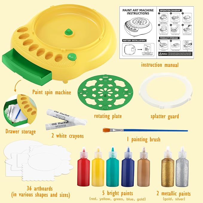 Arts and Crafts for Kids Ages 4-8,Paint Spin Art Machine Kit,Art Craft Set for 6-9 Year Old,Cool Painting Spinner Toys Kits Set,Art Supplies Birthday Gifts for Boy Girl Ages 6 7 8 9 10 11 12 (Green)