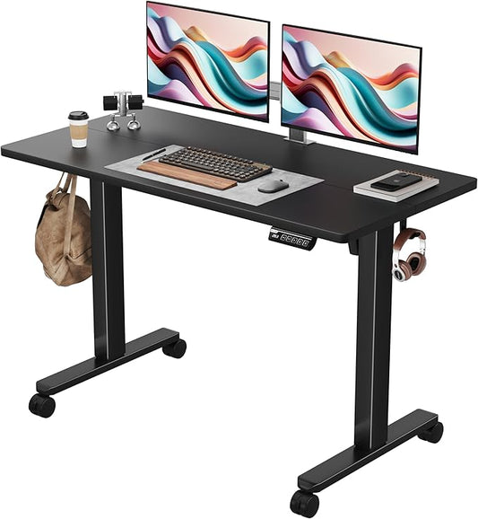 Monomi Electric Height Adjustable Standing Desk, 48x24 Inches, Ergonomic Home Office Sit/Stand Up Desk (Black Steel Frame/Black Top)