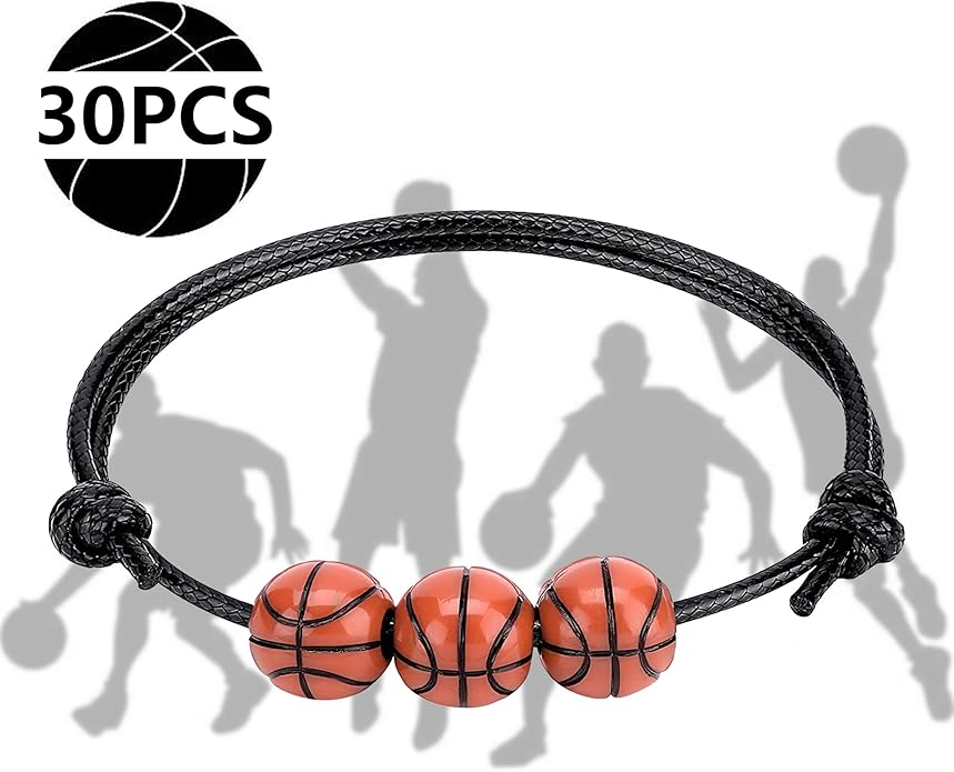 30pcs Sport Theme Charm Bracelets Adjustable Inspirational Beads Ball Party Favors for Teens Boys Girls Adult Decoration Wristbands Student Present