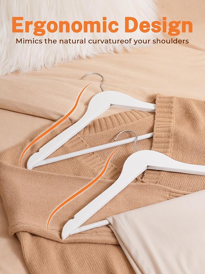 HOUSE DAY White Wooden Hangers 10 Pack Wood Clothes Hangers Smooth Finish Wooden Coat Hangers for Closet Heavy Duty Hangers Solid Wood Hangers Suit Hangers for Clothes, Jacket, Shirt, Tank Top, Dress