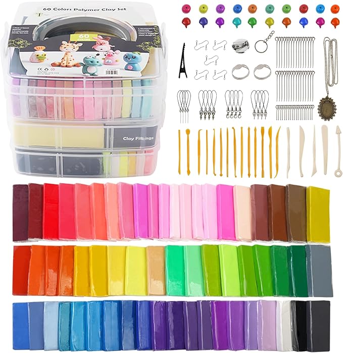 60 Colors Polymer Clay Set, 1oz/Block Oven Bake with 19 Sculpting Clay Tools and 14 Kinds of Different Accessories, Non-Stick, Non-Toxic, Ideal DIY Gift for Kids