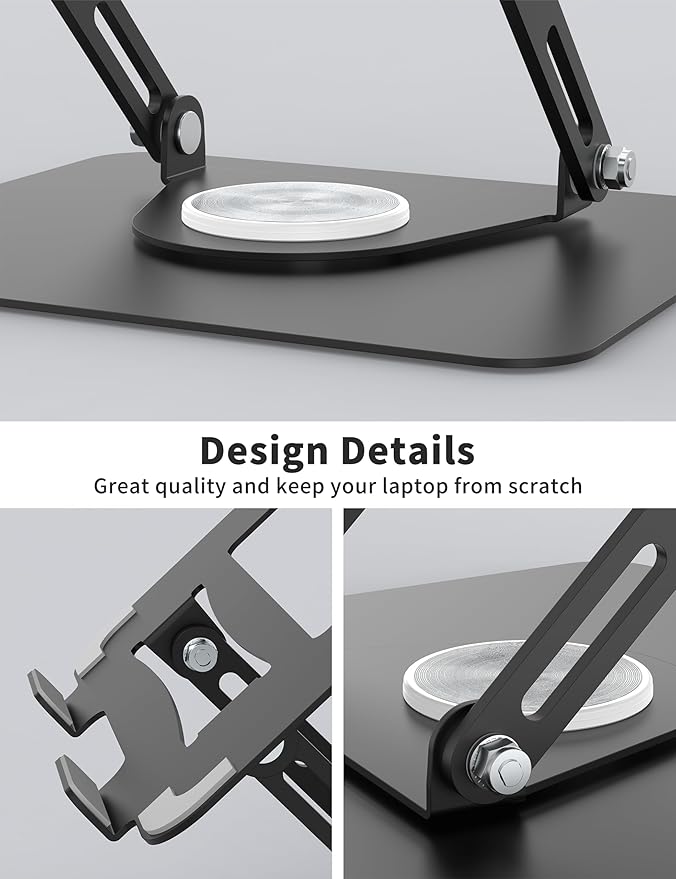 ALASHI Laptop Stand for Desk with 360 Rotating Base, Multi-Angle Adjustable Laptop Stands, Foldable Laptop Riser Compatible with 10 to 15.6 Inches PC Computer, Black