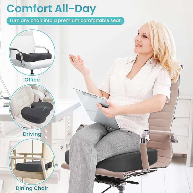 Office Chair Seat Cushion, Cooling Gel Enhanced Memory Foam Cushion for Long Sitting - Back, Sciatica, Coccyx, Tailbone Pain Relief Pillow - for Office, Gaming, Car, Wheelchair - Grey, X-Large