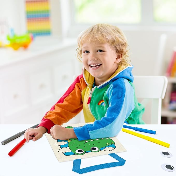 8 Pieces Kids Coloring Goodie Bags, Reusable Canvas Bag, Cute Art Party Favors, Color Your Own Bags for DIY Painting Birthday Carnival Celebration, Party Supplies Gift, Boys