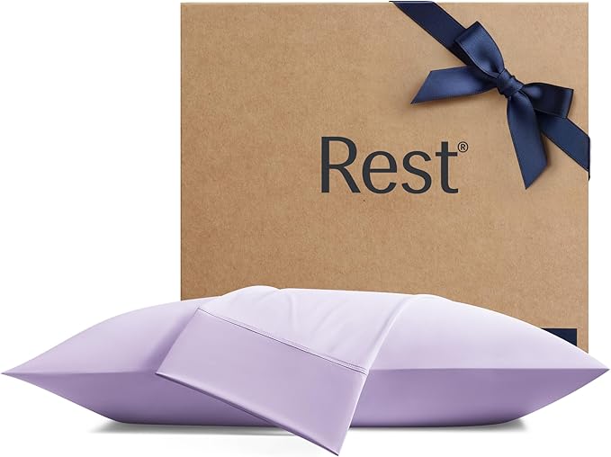 REST® Evercool®+ Cooling Pillowcases Standard - 2 Pillowcases for Sensitive Skin, Silver Infused Fabric for Hygienic Sleep, Silky Smooth for Curly Hair, High Elastic for Snug Fit (19x29 inches)