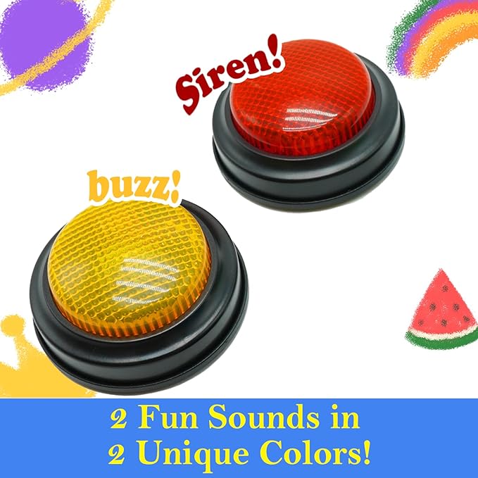2-Pack Buzzers for Trivia Games, Answer Buzzers for Classroom, Family Feud Jeopardy Buzzer, Game Buzzers with Lights and Sound for Classroom, Game Show Buzzer Buttons