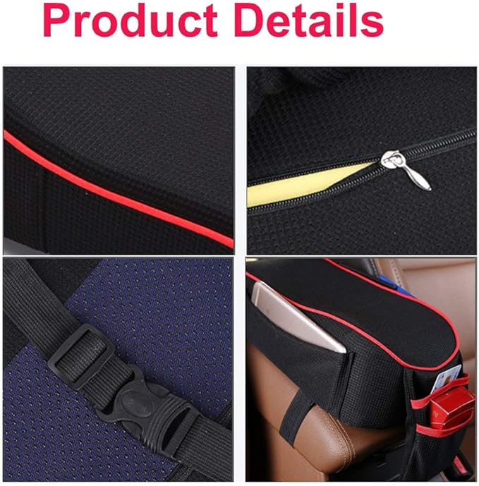 Car Armrest Cushion,EGBANG Auto Center Console Armrest Pillow, Memory Foam Car Armrest Console with Phone Holder Storage Pockets Universal Fit for Most Car (Black)