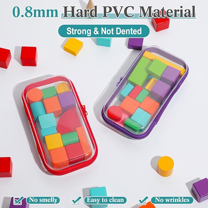 Sanwuta 6 Pcs Clear Hard Zipper Case Plastic Zipper Pouches Transparent Makeup Bag Pencil Case Pouches Toiletry Diaper Bag for Travel Toy Storage Organizer Bins