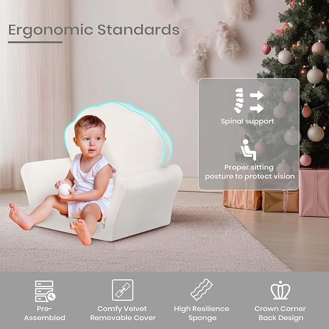 COSYLAND Kids Sofa for Toddler, 2-in-1 Folding and Expandable Soft Chair Bed Toddlers,Convertible Sofa to Lounger Sleeper Chair Bed for Girls and Boys,Wool White