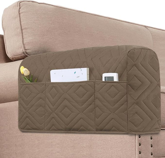 H.VERSAILTEX Armrest Covers for Sofa Water Resistant Couch Arm Covers Remote Control Holder Sofa Armrest Organizer for Magazine, Tablet, Phone, iPad(Set of 2, Taupe/Beige)