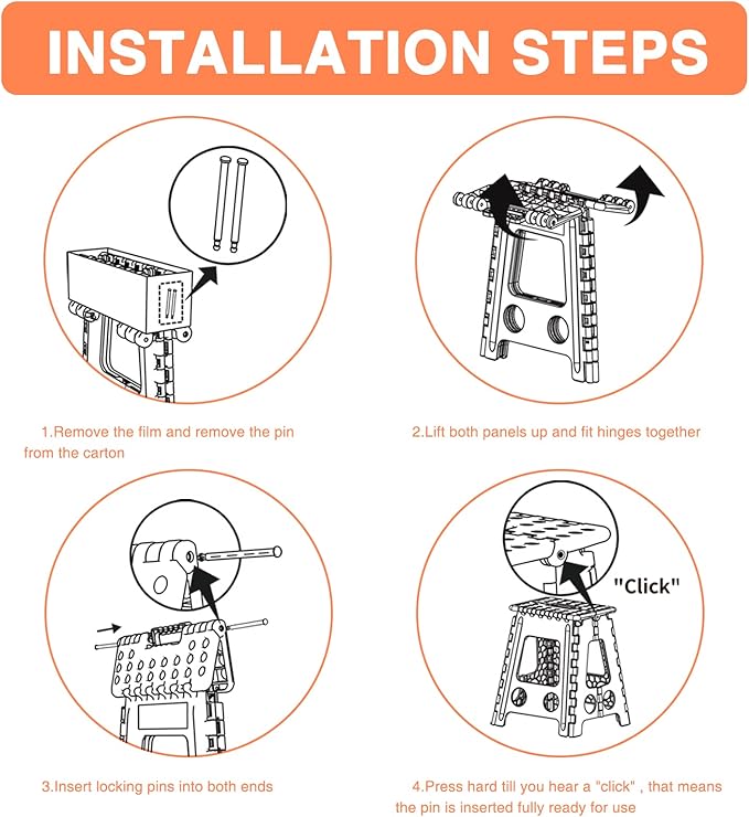 ACKO Folding Step Stool Foldable 16 Inch Stool 400 LB Weight Capacity Plastic Foldable Step Stools for Adults and Kids, Folding Stool Suitable for Kitchen, Stepping Stool with Handle 1PC