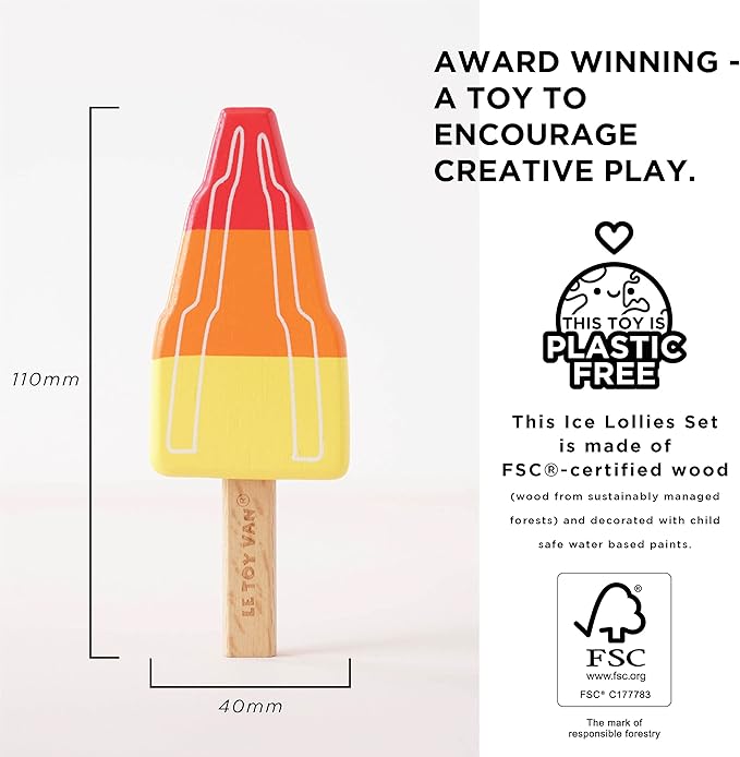 Le Toy Van Honeybake Collection Ice Lollies Set Premium Wooden Toys for Kids Ages 3 Years & Up (TV284)