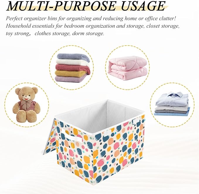 senya Large Storage Bins with Linen Collapsible Foldable Storage Cubes Fabric Closet Organizer Containers box with Flip-Top Lid for Home Bedroom Office 16.7 x 12.6 x 11.8in (Polka Dots)