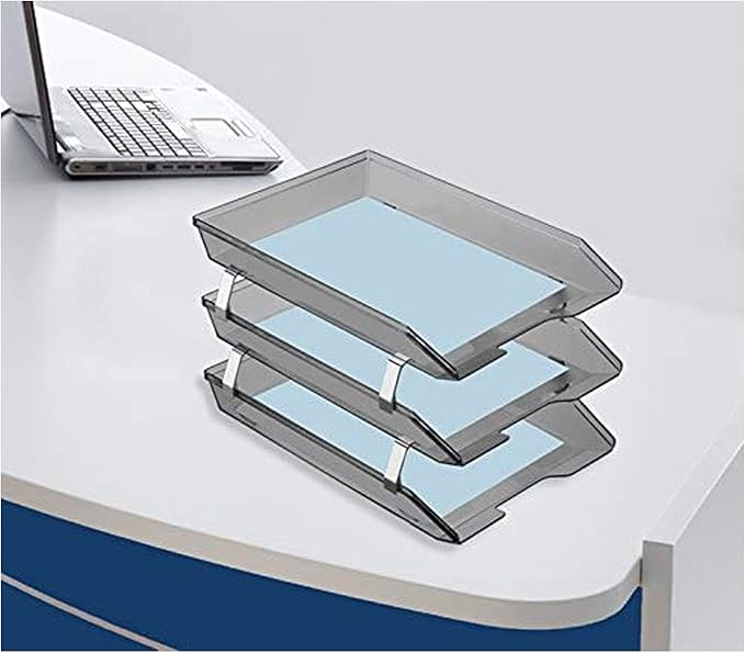 Acrimet Facility 3 Tier Letter Tray, Front Load, Letter Size/A4, Desktop File Organizer, Plastic (Clear Smoke Color)