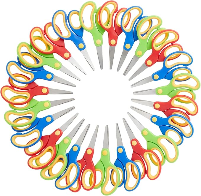 Juvale 24 Pack Blunt Tip Scissors - Classroom Bulk Pack for Kids Crafts, Student DIY Art Projects, Teacher Supplies (3 Colors, 5 Inch)