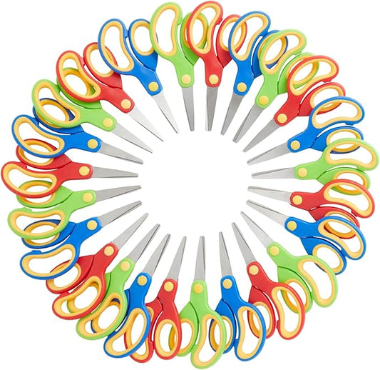 Juvale 24 Pack Blunt Tip Scissors - Classroom Bulk Pack for Kids Crafts, Student DIY Art Projects, Teacher Supplies (3 Colors, 5 Inch)