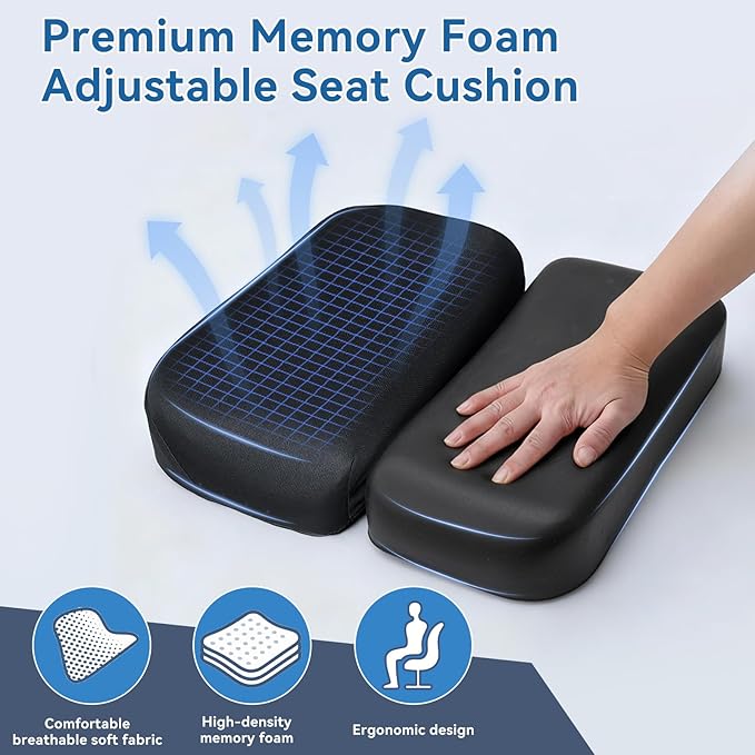 Adjustable Seat Cushion, Memory Foam Office Chair Cushion, Car Seat Cushion, Foldable Travel Cushion for Tailbone Pain, Sciatica Pain Relief, Lifting Cushion for Sitting, Driving, Traveling(Large)
