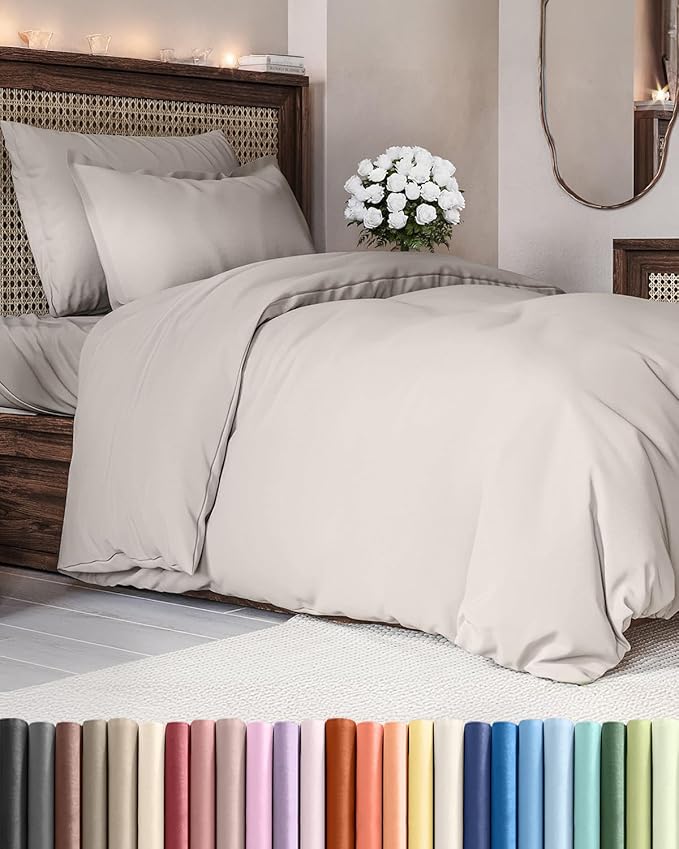 Duvet Cover Twin/Twin XL Size Set - Extra Soft Duvet Cover 68 x 90 with 1 Pillow Sham - Hotel Luxury, Easy Care and Fade Free with Zipper Closures & Ties - Comfy, Breathable Bedding Set (Light Grey)