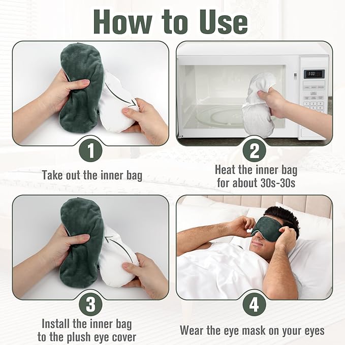 BeHoomi Heated Eye Mask Warm Compress for Eyes, Soothing Weighted Eye Mask for Sleeping, Microwave Moist Heating Pad Hot Compress for Eyes Relaxation, Reusable Sleep Mask for Home, Office (Grey)