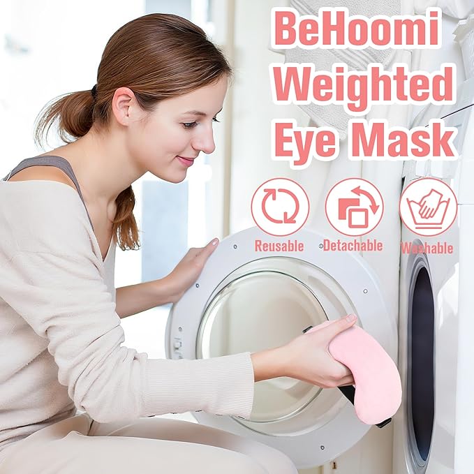 BeHoomi Heated Eye Mask Warm Compress for Eyes, Soothing Weighted Eye Mask for Sleeping, Microwave Moist Heating Pad Hot Compress for Eyes Relaxation, Reusable Sleep Mask for Home, Office (Pink)
