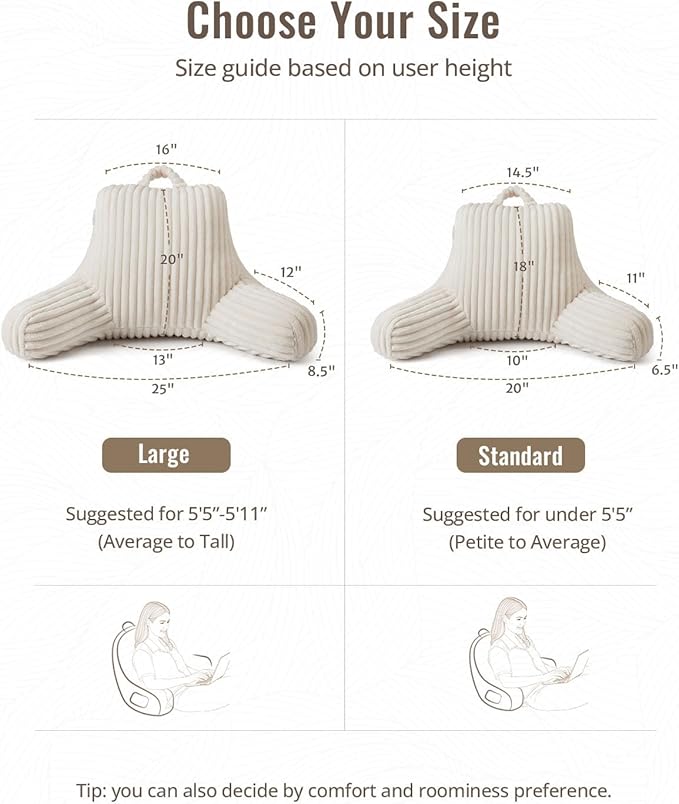 Blissful Diary Reading Pillow for Sitting in Bed, Flannel Back Pillow Bed Sitting Up for Adult & Children, Backrest Cushion for Sit Up in Couch or Floor, Dorm Essentials, Cream White