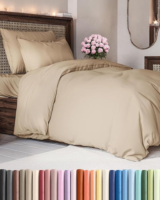 Duvet Cover Twin/Twin XL Size Set - Extra Soft Duvet Cover 68 x 90 with 1 Pillow Sham - Hotel Luxury, Easy Care and Fade Free with Zipper Closures & Ties - Comfy, Cozy Breathable Bedding Set (Cream)