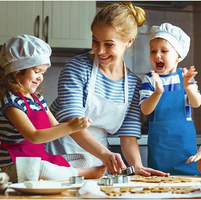 12Pcs Kids Chef Aprons Bulk, Child Aprons Art Aprons Set, Adjustable Children Chef Aprons with 2 Pockets for Boys Girls Cooking Painting, 12 Color(L for 7-13 Age)