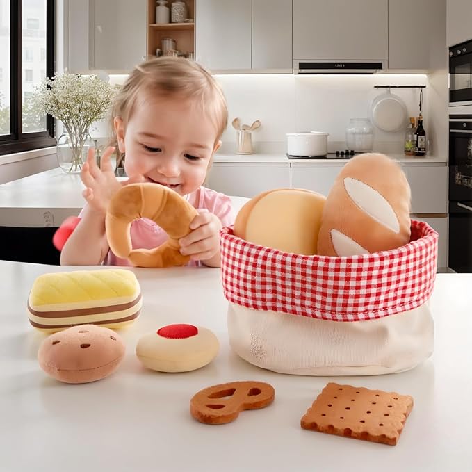 Hape Toddler Bread Basket |Soft Pretend Food Playset for Kids, Bread Toy Basket Includes Toast, Jam Cookie, Cake, Soda Biscuit and More