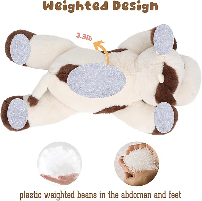 Weighted Cow Stuffed Animal Soft Weighted Plushes Cute Cow Plush Toy Birthday for Boys Girls Kids Adults (20" 3.3 lbs)