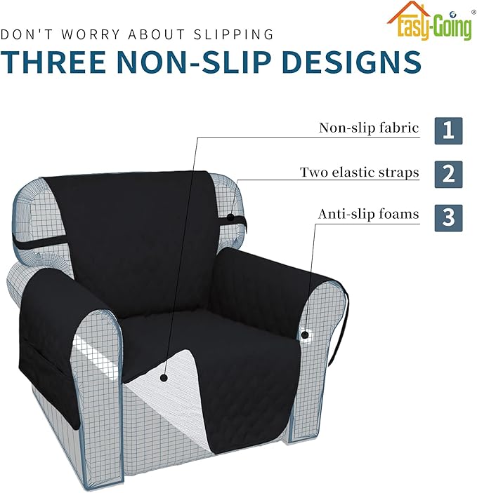 Easy-Going Sofa Slipcover Waterproof Sofa Cover Couch Cover for 4 Cushion Couch with Elastic Straps Washable Non-Slip Furniture Protector Cover for Pets, Dogs, Cat (XX-Large, Black)