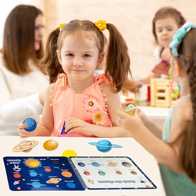 Preschool Montessori Toys for Toddlers, Space Busy Book Learning Toys for Kids Toddlers Preschool Learning Activities, Autism Sensory Educational Toys for Boys & Girls Christmas Birthday Gifts